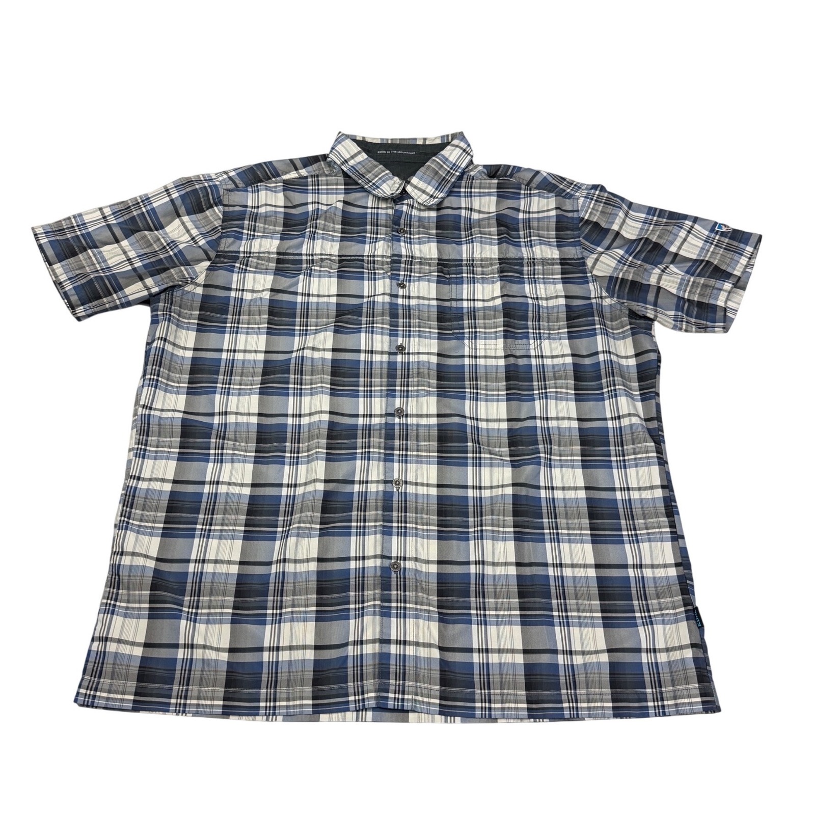 Kuhl Mens Blue Plaid Short Sleeve Button Down Hiking Shirt Size Xl